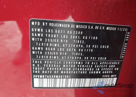 2024 Volkswagen Tiguan 2.0T Se/2.0T Wolfsburg Edition из США, поврежденный, VIN 3VVMB7AXXRM061951